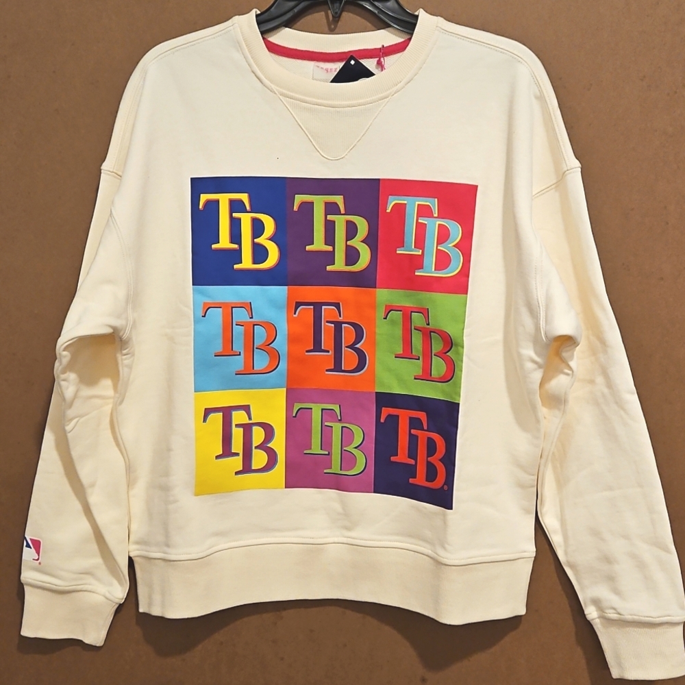 TEREZ MLB TAMPA BAY Rays neon logo Crewneck long, sleeve sweatshirt Small New